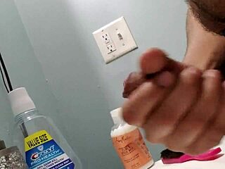 he stroked his hard cock until he shot a thick cumshot from masturbation