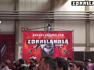 brunette pornstar gives handjob at erotic party 😏