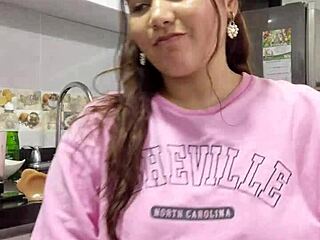 Beautiful Chloe Fingers Pussy to Squirting Orgasm in Kitchen