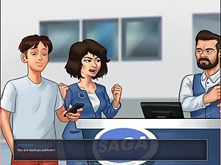 in summertime saga, the milf with big tits and ass gets kissed by monster cock in usa