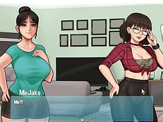 Blonde maid with big breasts assists in sneaky house chores involving handjob on big white cock