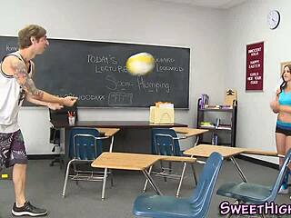 Teen sucks teacher's cock before intense fucking