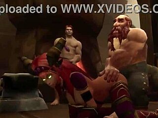 A dwarf dominates an elf in a wild Warcraft parody 3D hentai scene.