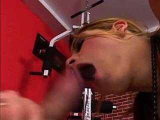 brunette bent over in gym for doggystyle drilling, blowjob, and pussy cumshot