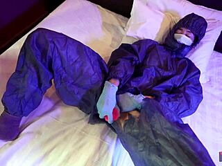 virologist jerking off to colleague's big cock in hospital, cumming on mask