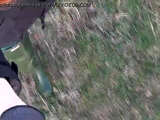 the redhead amateur broke her mask while walking in the public park with boots on