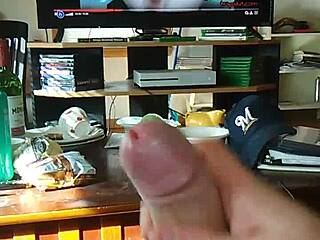 Transsexual jerks off solo and shoots cumshot