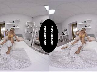 Blonde MILF Takes Big Black Dildo in Tight Pussy in VR Reality