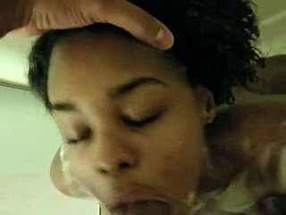 Ebony Babe Deepthroats Monster Cock In Shower!