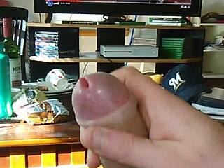 Transsexual jerks off solo and shoots cumshot