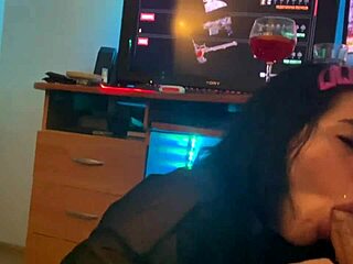 Tattooed girl in lingerie blows big cock