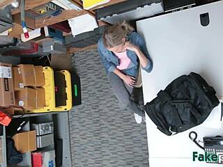 Blonde teen thief bent over for office doggystyle fuck.