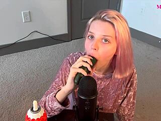 Petite Teen Sucking Cucumber with Deepthroat Skills