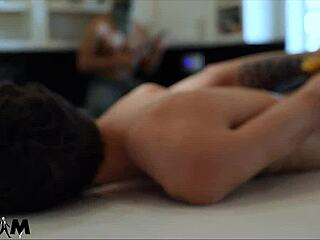 Amateurs in a gay group gangbang go bareback with rough banging and screaming