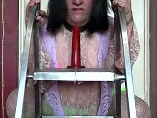 crossdresser teases with intense ass to mouth action