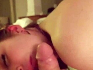 Emo brunette amateur gives sloppy blowjob to horny friend