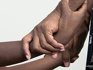 with her beautiful eyes closed the cute ebony babe enjoys riding a hard bbc