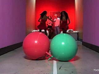 amazing hottie bangs a friend while horny babes watch nearby.