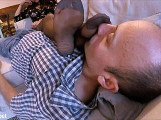 Teasing Handjob with Stinky Stockings and Garter Belt