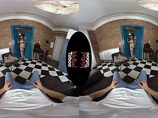 virtual taboo fashion show with shaved brunette in stockings