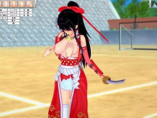 Explosive Busty Shrine Maiden Swordsman Kaai Original Character Tit Rubbing Frenzy