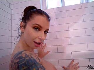 Stepmom Ivy Lebelle Gets Soapy with Help in Steamy Shower. Her Big Tits and Ass Shine During Hot Blowjob.