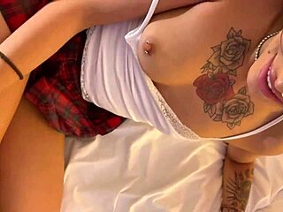 hot brunette babe in miniskirt photoshooting thongs try-on at hotel gone wrong