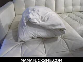 Blonde stepmother with huge tits gives a POV blowjob session in doggystyle.