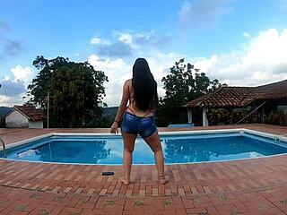 Colombian latina squirts during intense public pov sex