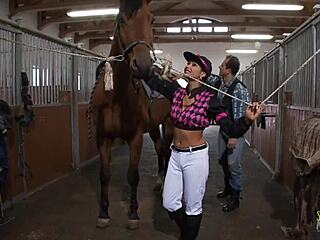 Brunette Milf in Leather Gives Blowjob, Rips Clothes While Riding Cock for Facial.