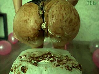 Homemade big ass teen 18+ teasing with cake sitting in 4k 😋