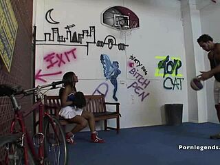 ebony babe after basketball game, hey, watch me suck and bang that huge cock!