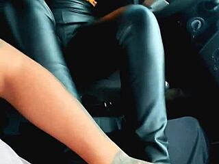 Intense footjob from tattooed taxi girl leads to facial cumshot and cum in mouth.