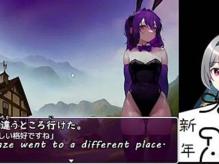 A hero faces the bunny-girl forest trial with machine-translated subtitles