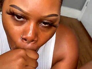 Pretty babe handles pretty dick with handjob and blowjob