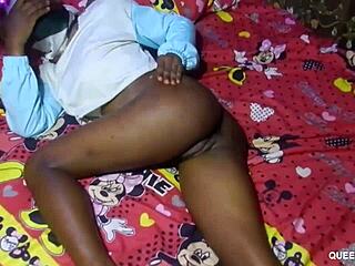 skinny girl enjoys christmas surprise with big gift