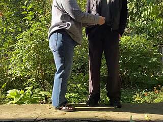 Hot horny stepmother seduces with outdoor chubby charm