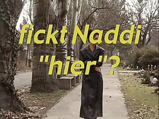 Nasty brunette gets wet while walking in public spaces