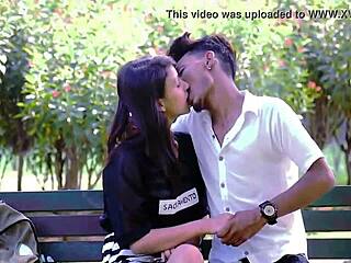 Indian college guy kisses his girlfriend in Jasola Vihar!