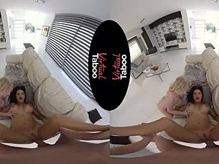 Oh, that blonde mommy gives handjob and blowjob to brunette taboo lover!