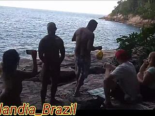 Latina Milf Masturbates Big Tits On Beach Orgy.