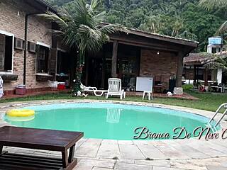 Young Couple Enjoys Pool Time with Friends in Brazil