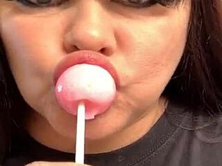 marry diamond giving sloppy blowjob to lollipop with tons of spit