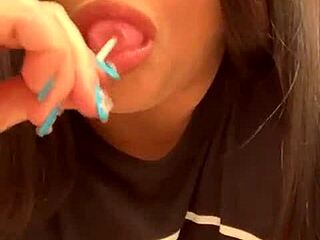 marry diamond giving sloppy blowjob to lollipop with tons of spit