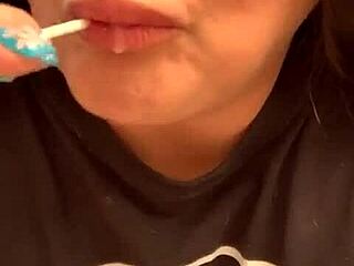 marry diamond giving sloppy blowjob to lollipop with tons of spit