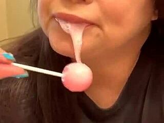 marry diamond giving sloppy blowjob to lollipop with tons of spit