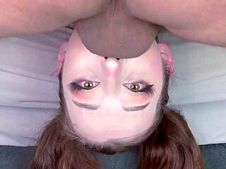 Beautiful European Pigtail Babe Deep Facefucks Balls