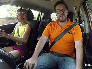 German Chick Rides Driving Instructor in Public Car Scene