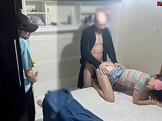 my wife blindfolded, friend sneaks in for wild pegging