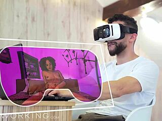 Guy fucks his dream camgirl in doggystyle, creampie on small ebony tits.